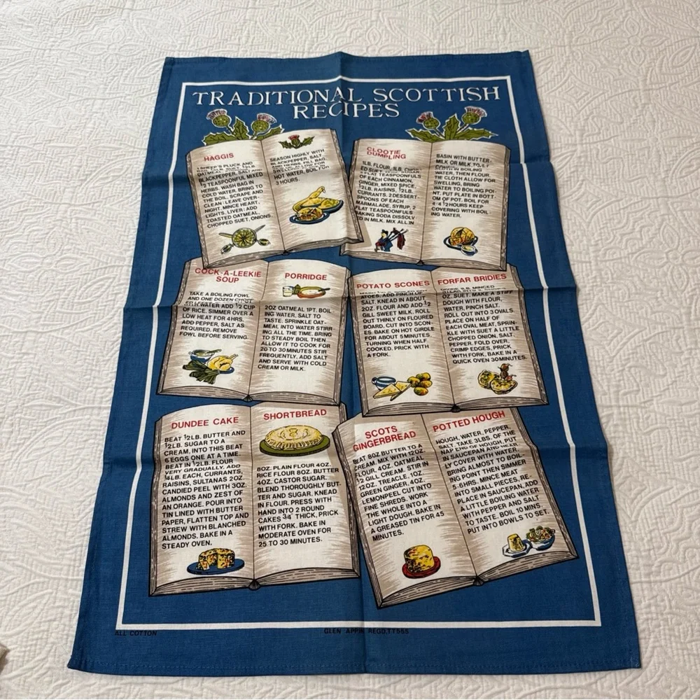 VTG (4) GLEN APPIN, Etc, Linen Cotton Tea Towel SCOTLAND Recipe Whisky Assorted‎